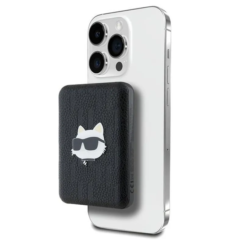 Karl Lagerfeld Powerbank indukčná KLPB5FPGKSCHHK 16W 5000mAh čierna/čierna Choupette Head Pin MagSafe
