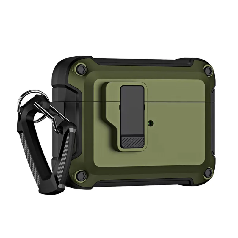 Puzdro Airpods 4 Pro Armor s karabínou - zelené