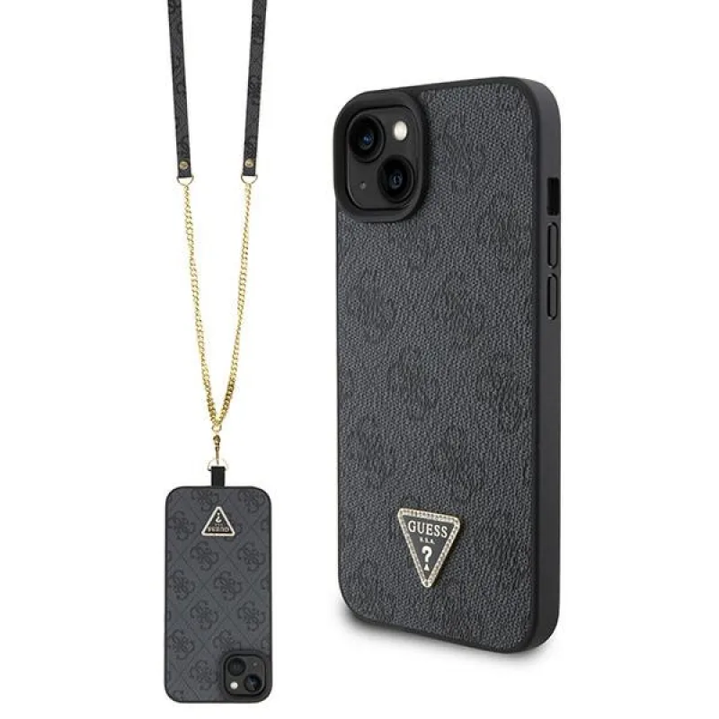 Guess GUHCP15SP4TDSCPK iPhone 15 6,1" čierne/čierne pevné puzdro Crossbody 4G kovové logo