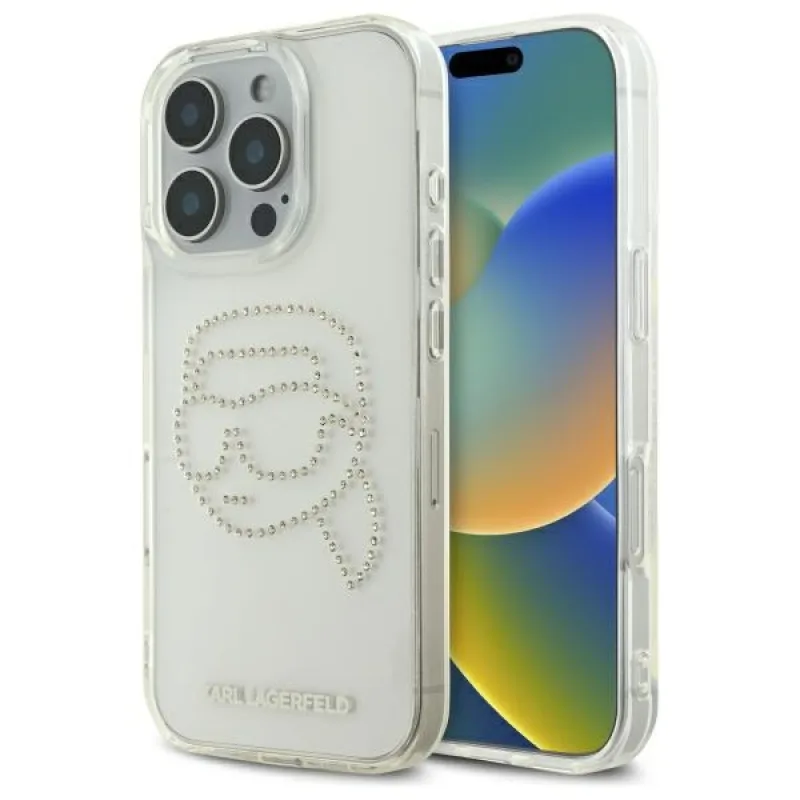 Karl Lagerfeld KLHCP16XHKHDCELT iPhone 16 Pro Max 6,9" priehľadné pevné puzdro IML Rhinestones Karl Head
