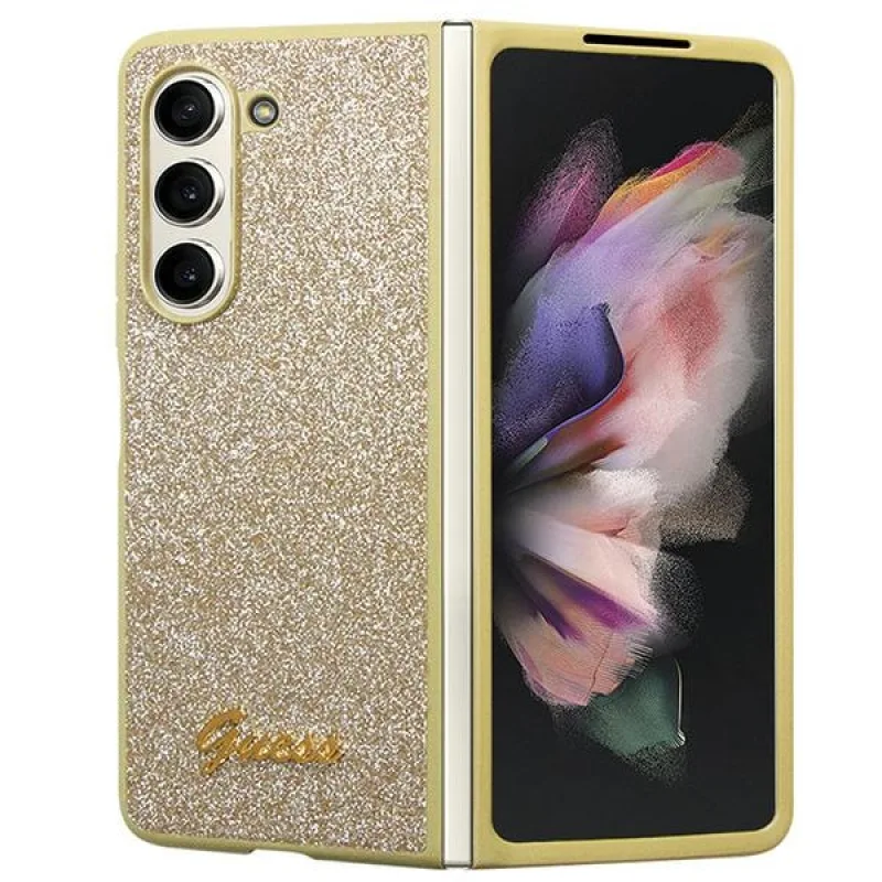 Puzdro Guess Glitter Script pre Samsung Galaxy Z Fold 5 - zlaté