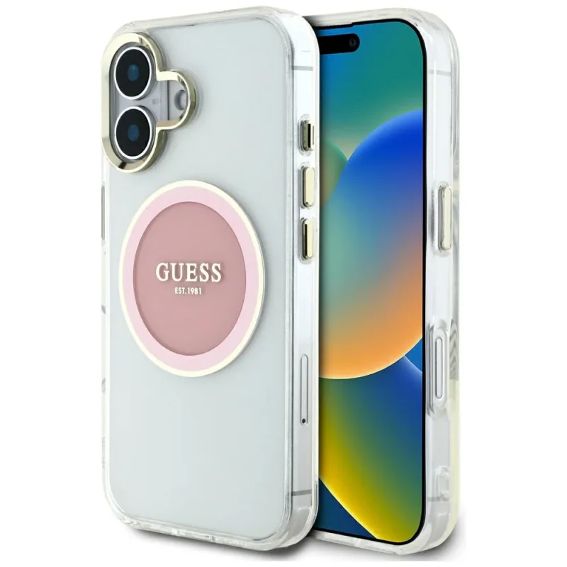 Puzdro Guess IML Metal Colored Circle Classic Logo MagSafe iPhone 16 – ružové