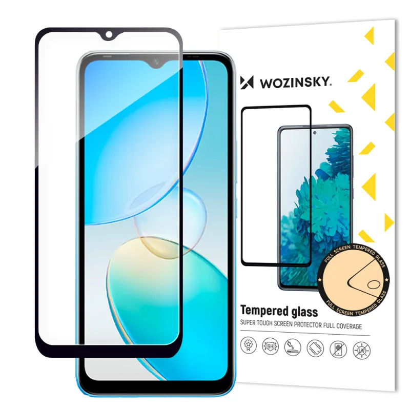 Wozinsky Full Glue Infinix Hot 12i celoobrazovkové tvrdené sklo s čiernym rámom (vhodné pre puzdro)