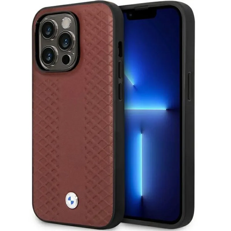 Puzdro BMW BMHCP14L22RFGR iPhone 14 Pro 6,1" vínová/bordová koža so vzorom diamantu