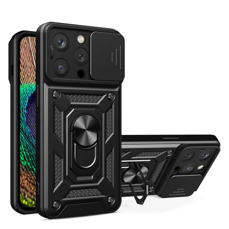 Pancierové puzdro Hybrid Armor Camshield pre iPhone 14 Pro Max s krytom fotoaparátu čierne