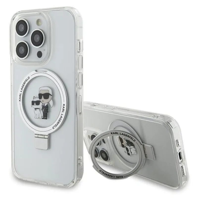Karl Lagerfeld KLHMP14LHMRSKCH iPhone 14 Pro 6,1" bielo/biele pevné puzdro Ring Stand Karl&Choupette MagSafe