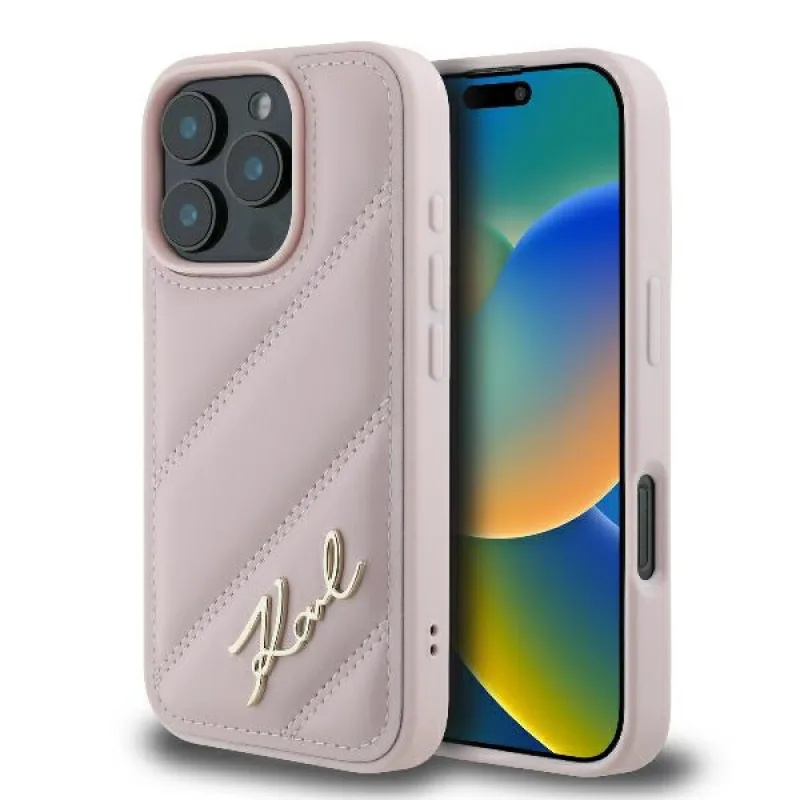 Obal Karl Lagerfeld Quilted Signature iPhone 16 Pro – ružový