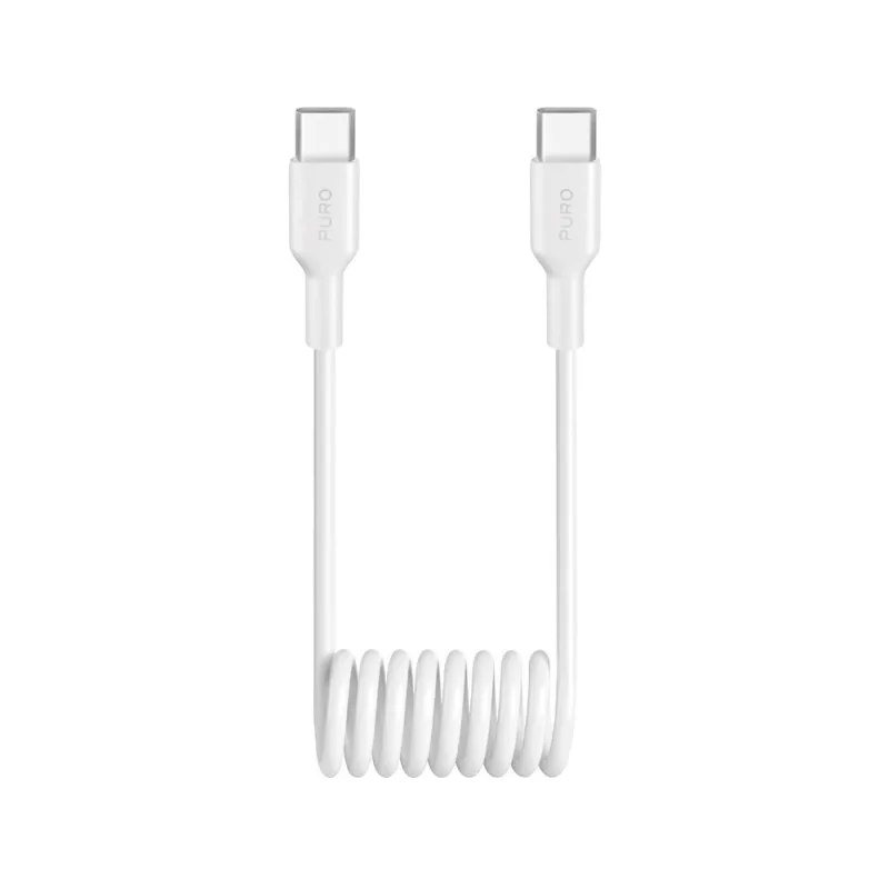 Špirálový kábel Puro 25W USB-C - USB-C 1m - biely