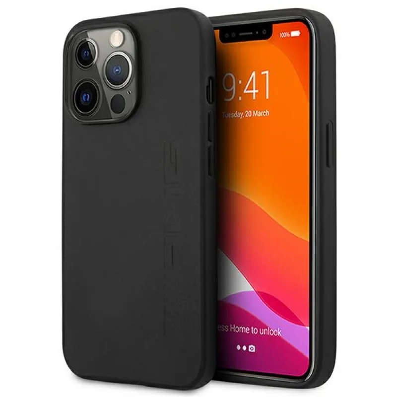 AMG AMHCP14LDOLBK iPhone 14 Pro 6,1 "čierno-čierne pevné puzdro Leather Hot Stmped