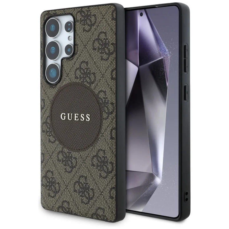 Puzdro Guess 4G Round Patch Classic Logo MagSafe pre Samsung Galaxy S25 Ultra Brown