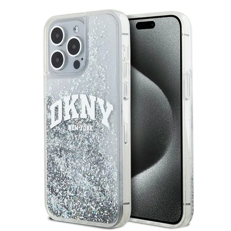 Obal DKNY Liquid Glitter Big Logo pre iPhone 15 Pro - biely