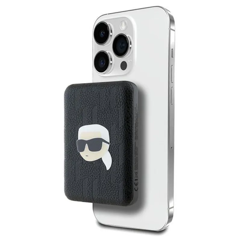 Karl Lagerfeld Powerbank indukčná KLPB5FPGKSKIHK 16W 5000mAh čierna/čierna Karl Head Pin MagSafe