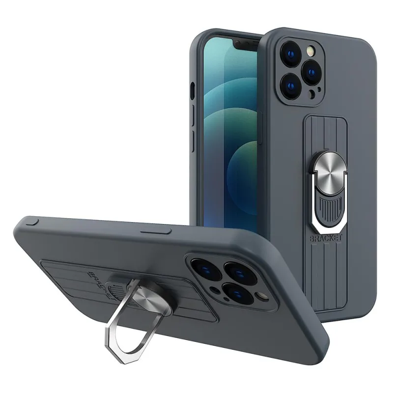 Silikónové puzdro Ring Case s uchopením na prsty a stojanom pre Samsung Galaxy S21 Ultra 5G tmavomodré