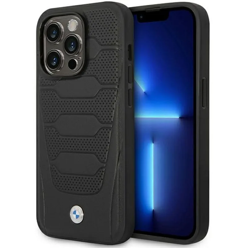 Puzdro BMW BMHMP14L22RPSK iPhone 14 Pro 6,1" čierno/čierne Kožené sedadlá Vzor MagSafe