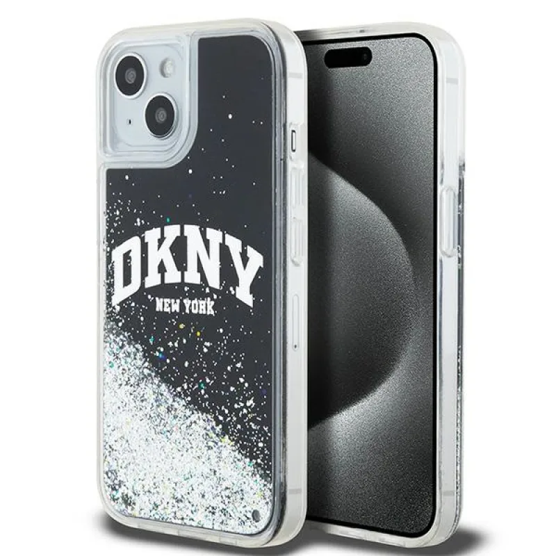 Obal DKNY Liquid Glitter Big Logo pre iPhone 15 / 14 / 13 - čierny
