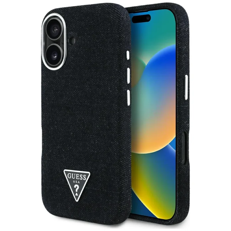 Guess Denim Triangle Logo MagSafe puzdro pre iPhone 16 - čierne