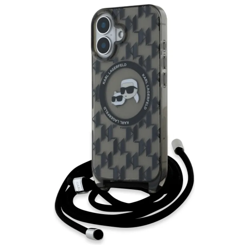 Karl Lagerfeld IML Crossbody Monogram Karl & Choupette Head MagSafe iPhone 16 Puzdro – čierne
