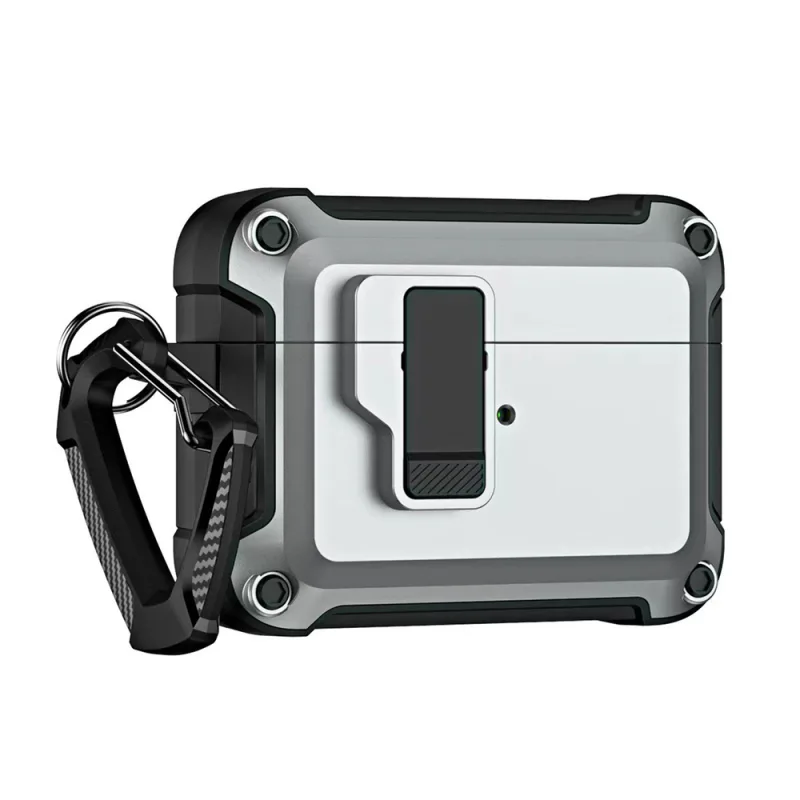 Puzdro Airpods 4 Pro Armor s karabínou - šedé