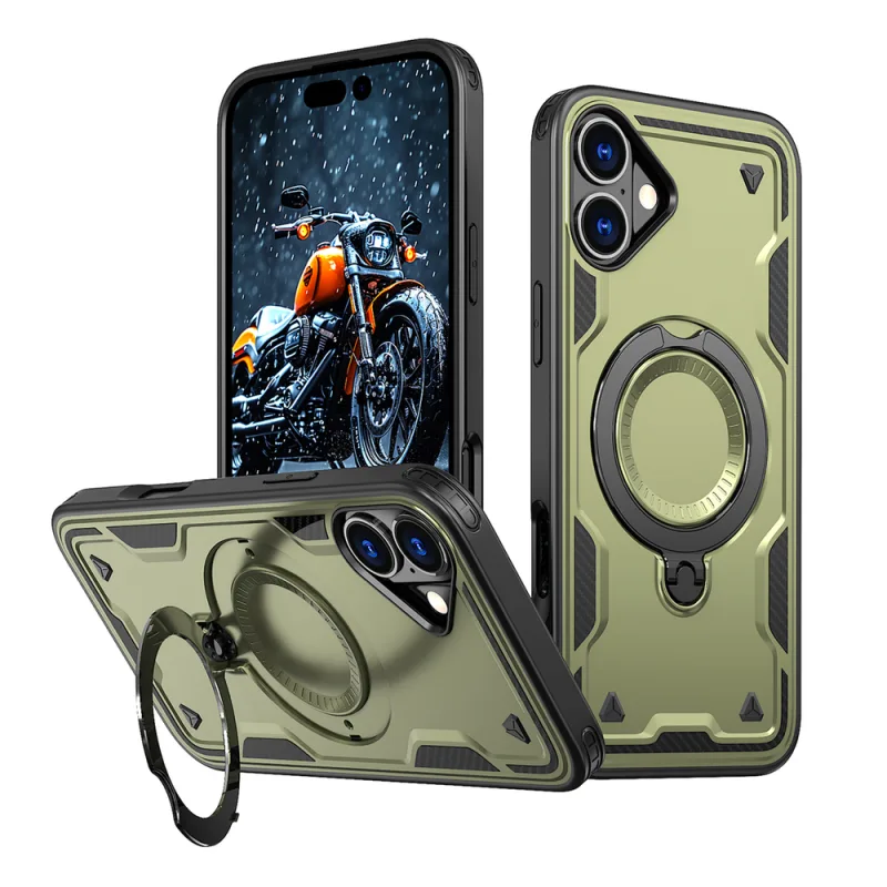 Trendy puzdro Hybrid Armor s MagSafe pre iPhone 16 – zelené