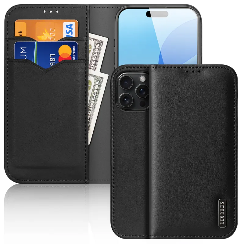 Puzdro Dux Ducis Hivo iPhone 16 Pro s flipom a ochranou RFID – čierne