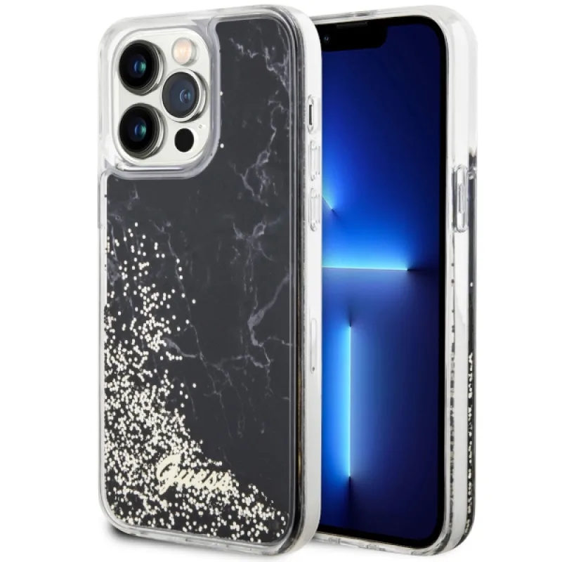 Guess GUHCP14XLCSGSGK iPhone 14 Pro Max 6,7" čierno/čierne pevné puzdro Liquid Glitter Marble
