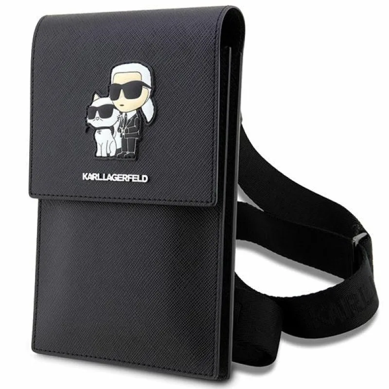 Kabelka Karl Lagerfeld KLWBSAKCPMK čierna/čierna Saffiano Karl & Choupette