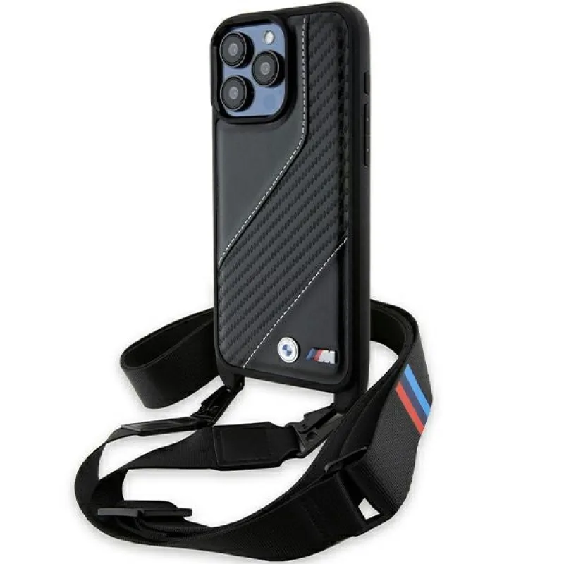 Puzdro BMW M Edition Carbon Stripe & Strap pre iPhone 15 Pro - čierne