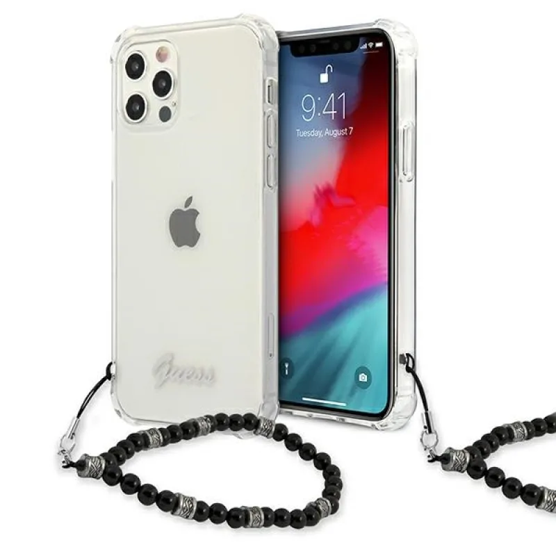 Guess GUHCP12MKPSBK iPhone 12/12 Pro 6,1" priehľadné pevné puzdro Black Pearl