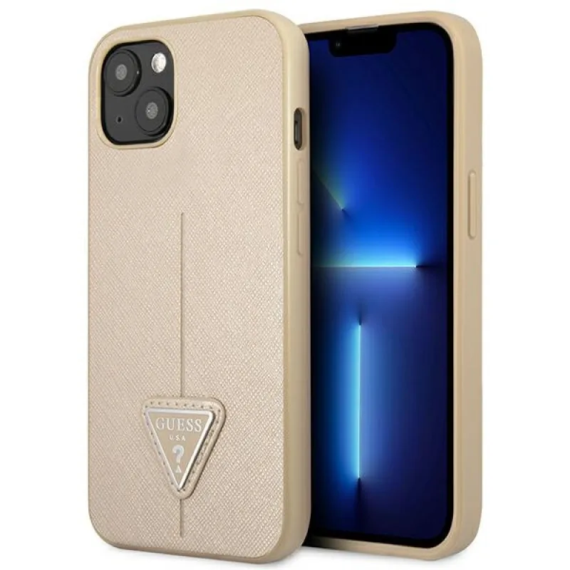 Guess GUHCP14MPSATLE iPhone 14 Plus 6,7" béžovo-béžové pevné puzdro SaffianoTriangle Logo