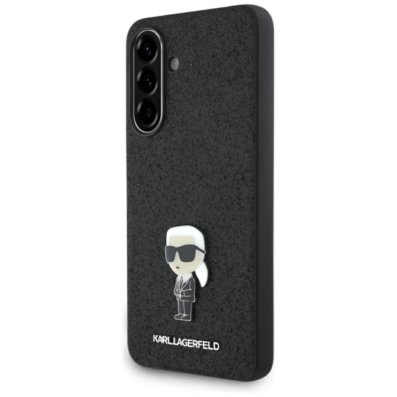 Púzdro s kovovým špendlíkom Karl Lagerfeld Fixed Glitter Ikonik Logo pre Samsung Galaxy A56 – čierne