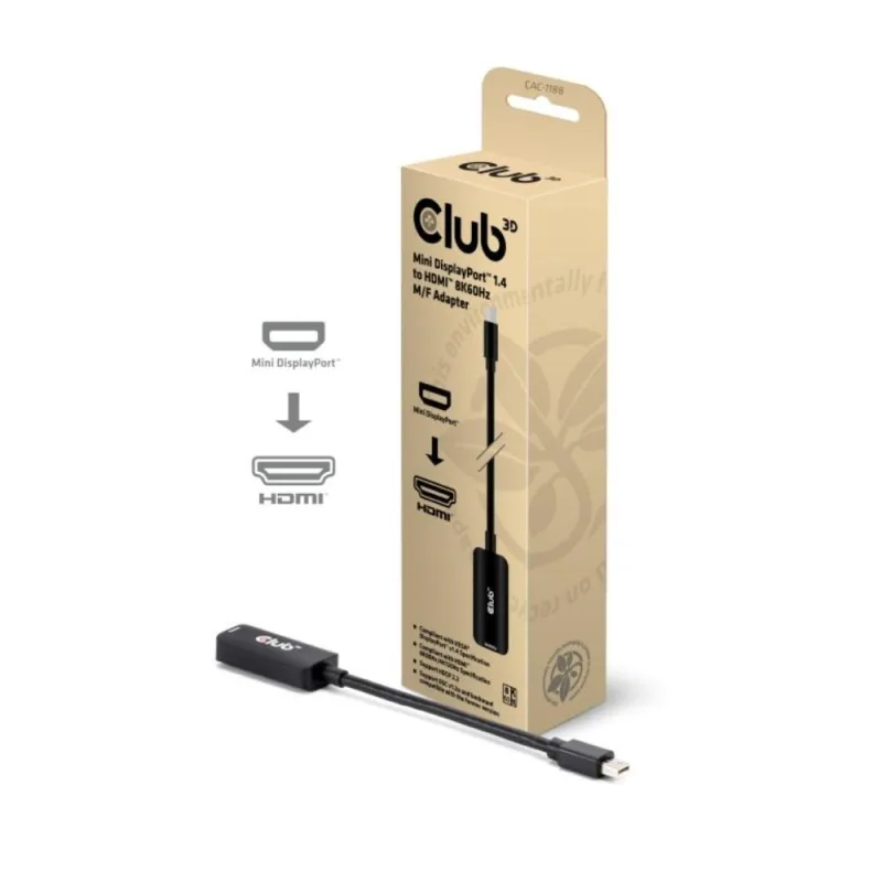 Club3D Adaptér miniDP 1.4 na HDMI, 4K120Hz nebo 8K60Hz HDR10+, M/ F, …