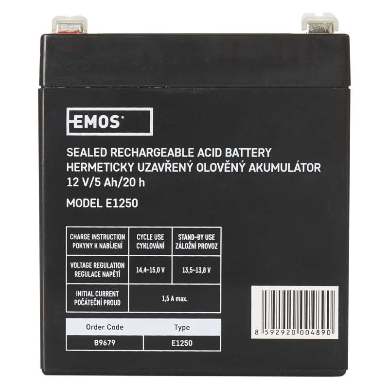 EMOS Bezúdržbový olovený akumulátor 12V/5Ah, faston 6,3 mm B9679