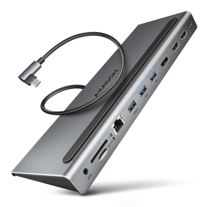 AXAGON HMC-4KX3 USB 5Gbps hub, 3x USB-A, 2x HDMI, DP, RJ-45, SD/ microSD,…