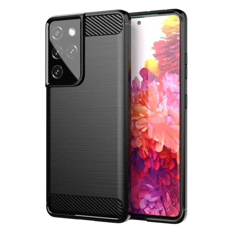 Carbon Case Flexible Cover TPU puzdro pre Samsung Galaxy S21 Ultra 5G čierne