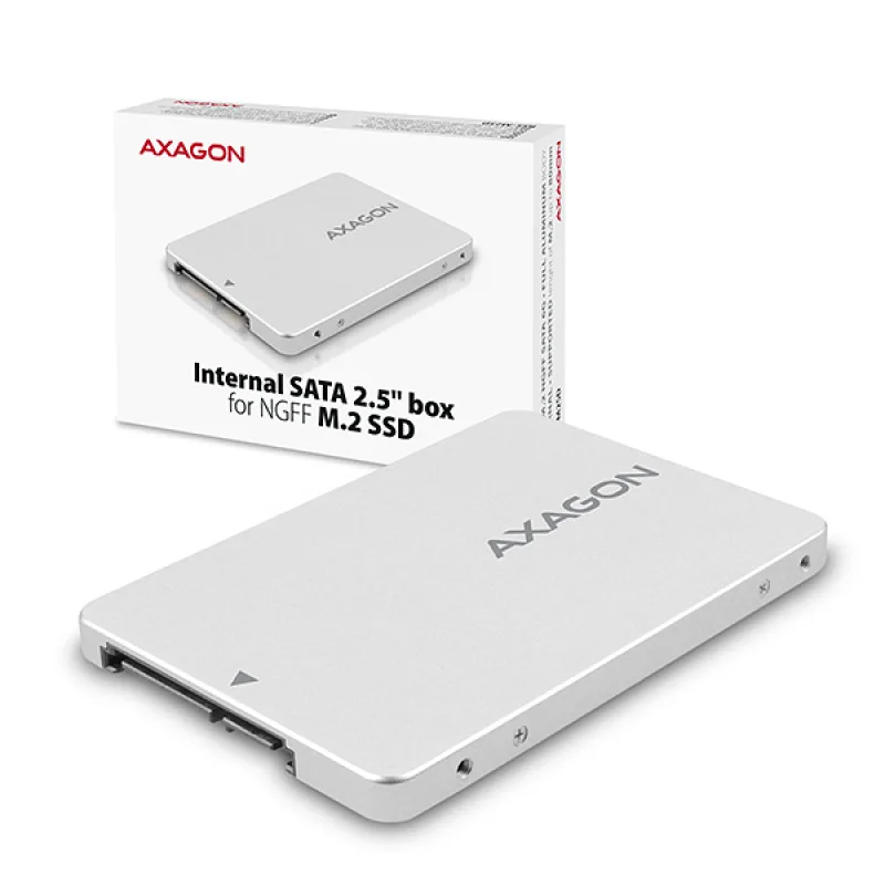 AXAGON RSS-M2SD, SATA - M.2 SATA SSD, interný 2.5" ALU box, strieborný…