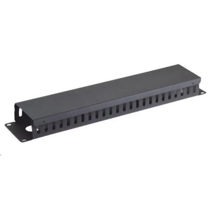 19" vyvazovací panel 2U, celokovový s krytem 90x45mm, průchozí, černý…