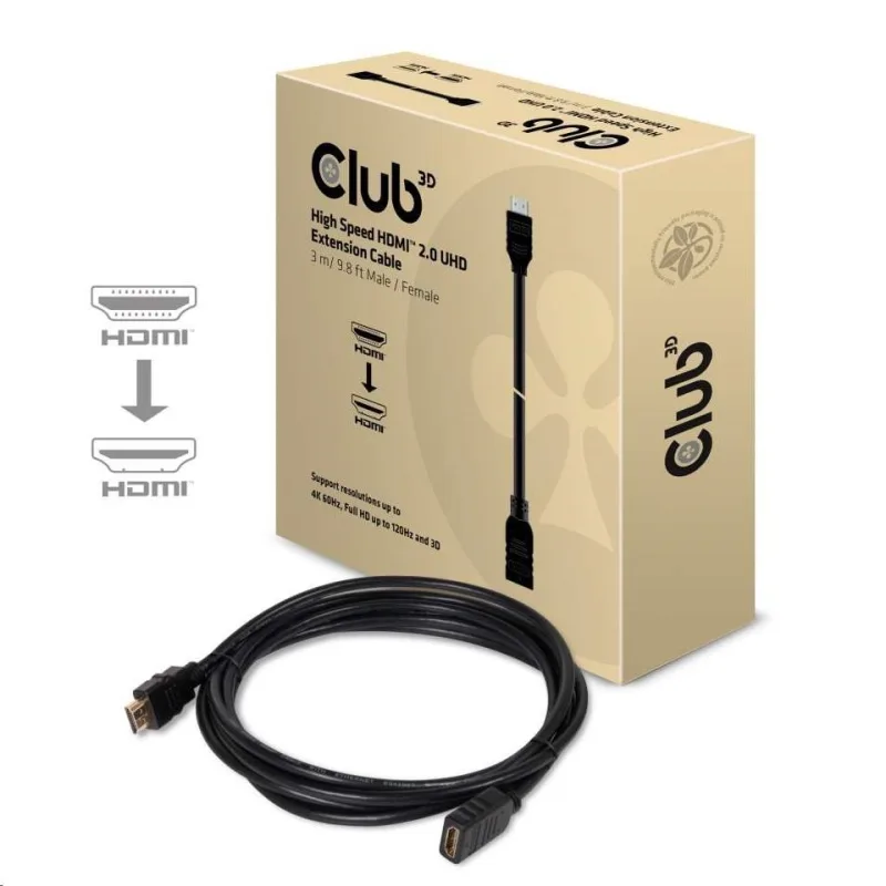 Predlžovací kábel HDMI Club3D 2.0, 4K60Hz UHD (M/ F), 3 m CAC-1321