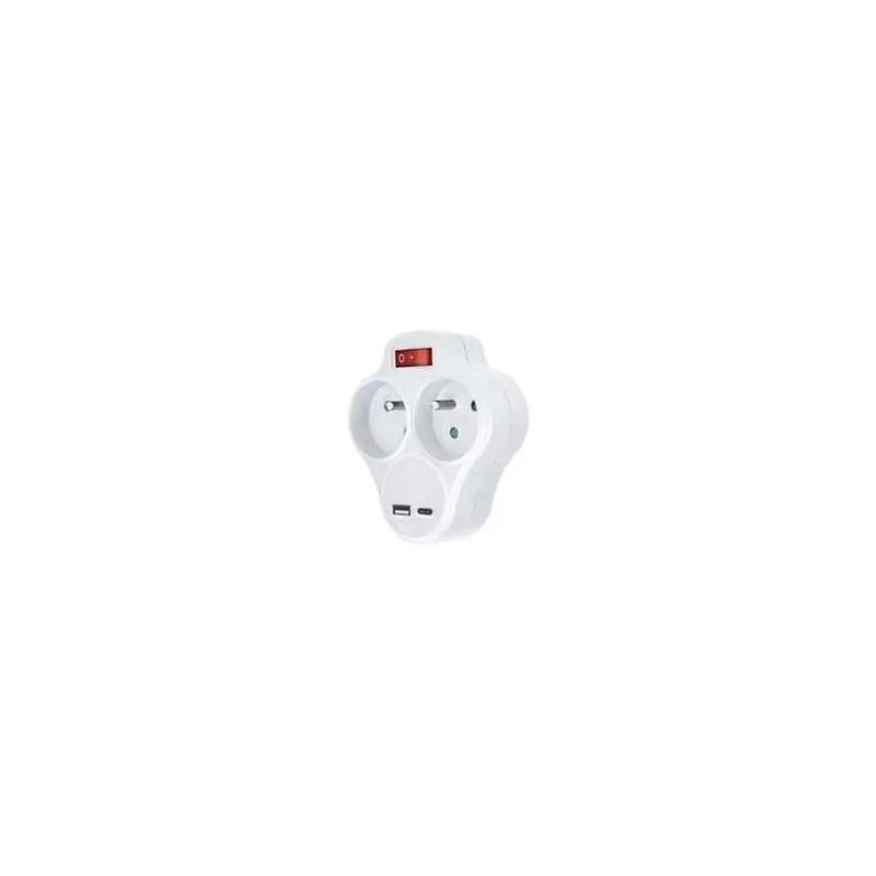 Solight rozbocovac s USB A+C rychlonabíjackou 20W PD, 2 x 10A, biely, vypínac (P99USBC-PD20)