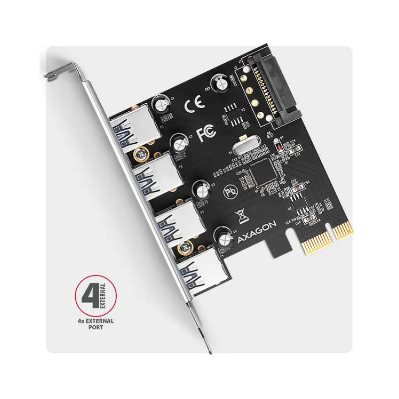 AXAGON řadič do PCIe pro 4x USB Typ-A / USB 5Gbps / PCEU-430RS / SP/ čip Renesas (PCEU-430RS)