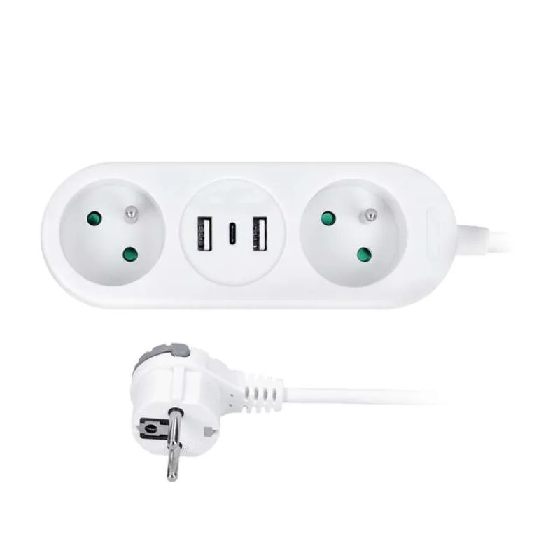Solight 2z + USB A+C 17W, cestovný predlžovací prívod 1.5m, biely (PP154C)