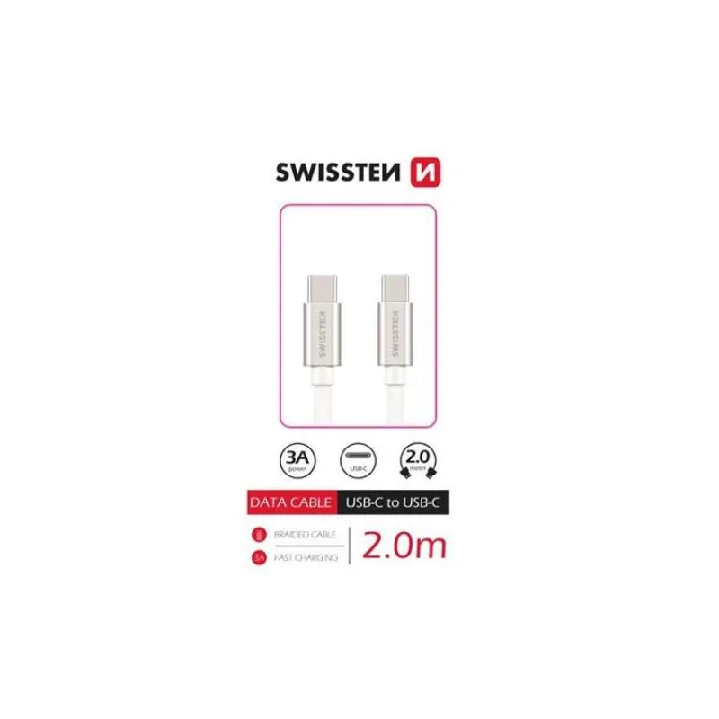 Swissten datový kabel USB-C / USB-C s textilním opletem, 2,0 M Stŕíbrný (71528202)