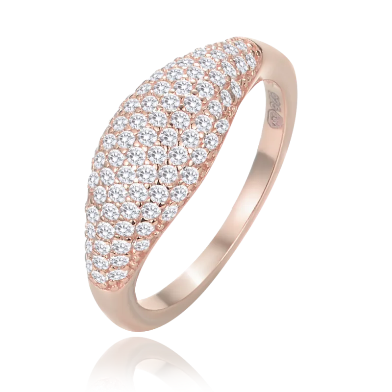 MINET Stříbrný Rosegold prsten kapka s bílými zirkony vel. 54