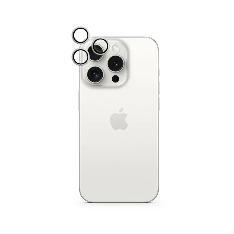 iStores by Epico Aluminium Lens Protector pre Apple iPhone 15 Pro / 15 Pro Max - biely titan