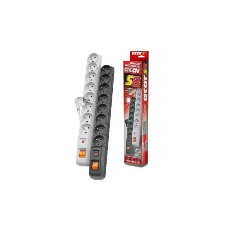 Acar S8 3m kabel, 8 zásuvek, přepěťová ochrana, černá (ppacars8-3black)
