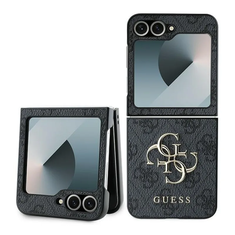 Kožené puzdro Guess 4G s kovovým logom pre Samsung Galaxy Z Flip 6 – čierne