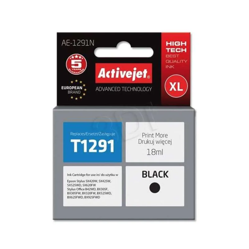 Atrament ActiveJet pre Epson T1291 Black 18 ml (AE-1291 / AE-1291N)