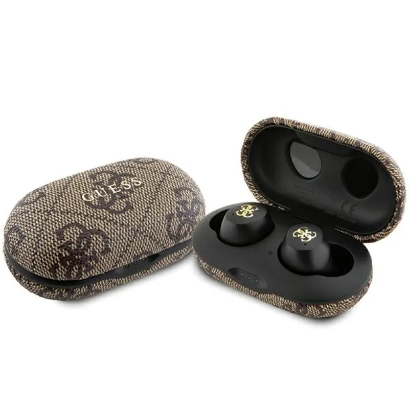 Bluetooth slúchadlá TWS Guess 4G Metal s dokovacou stanicou ENC - hnedé