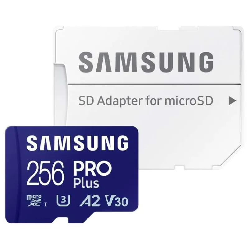 SAMSUNG PRO Plus MicroSDXC 256GB + SD Adaptér / CL10 UHS-I U3 / A2 / V30 (MB-MD256SA/EU)