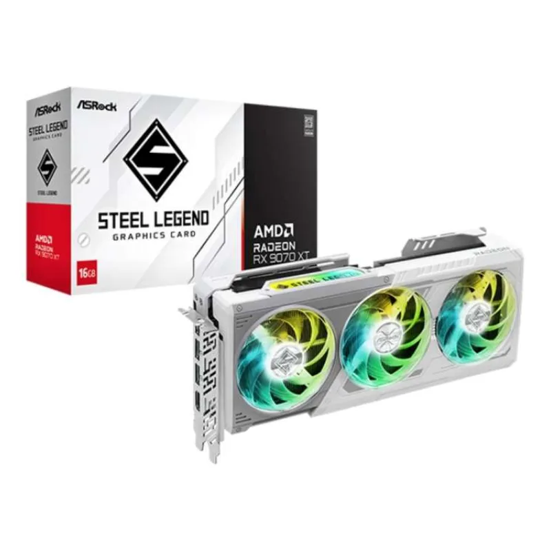 ASRock VGA AMD Radeon RX 9070 XT Steel Legend 16GB, RX 9070 XT, 16GB GDDR6, 3xDP, 1xHDMI (RX9070XT SL 16G)