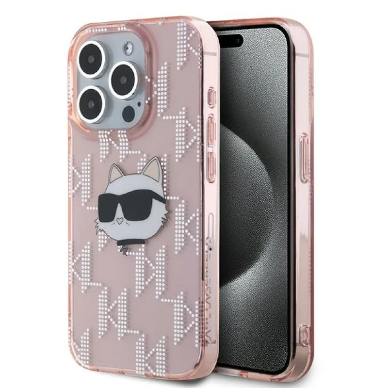 Puzdro Karl Lagerfeld IML Choupette Head & Monogram pre iPhone 15 Pro - ružové